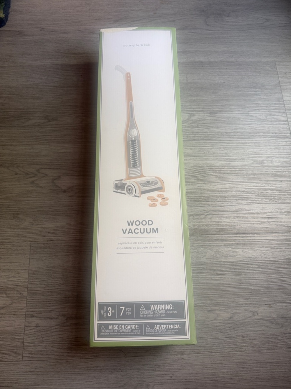 Pottery Barn Kids Wood Vacuum Toy - Natural Wood and Green Trim